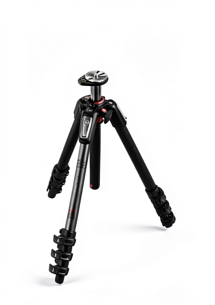 Manfrotto tripod with legs spread on rocky terrain