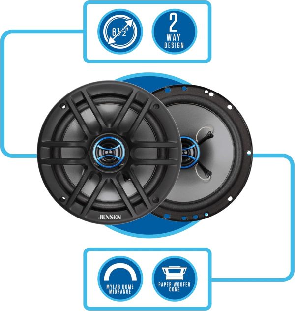 Jensen JS62 6.5 Inch 2 Way Car Speakers 100W Each-1