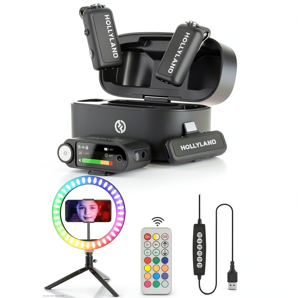 Hollyland Lark Max 2 wireless microphone system in use with ring light