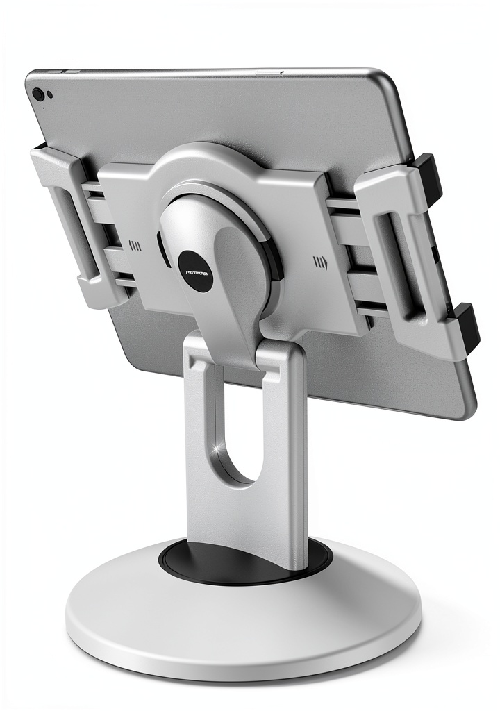 Pavo Tablet Stand with 360-degree rotatable base on a desk