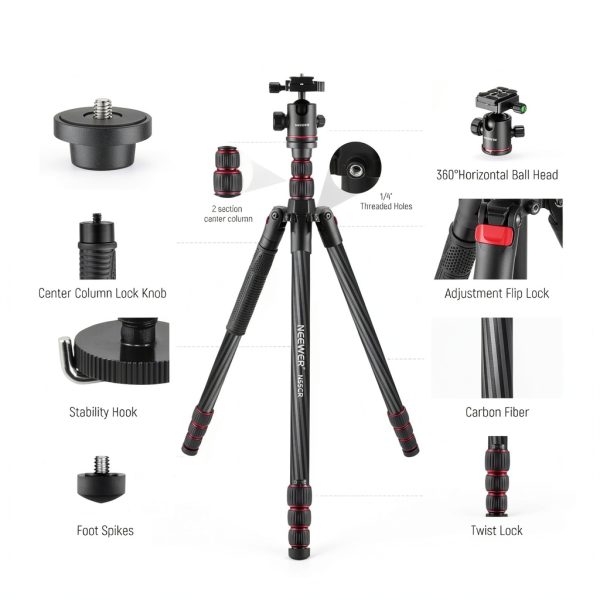 Neewer Carbon Fiber Camera Tripod Monopod 360 Ball Head-8