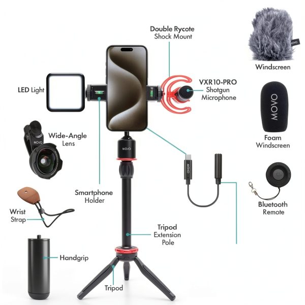 Movo iVlog1 Smartphone Video Kit with Microphone and LED-5