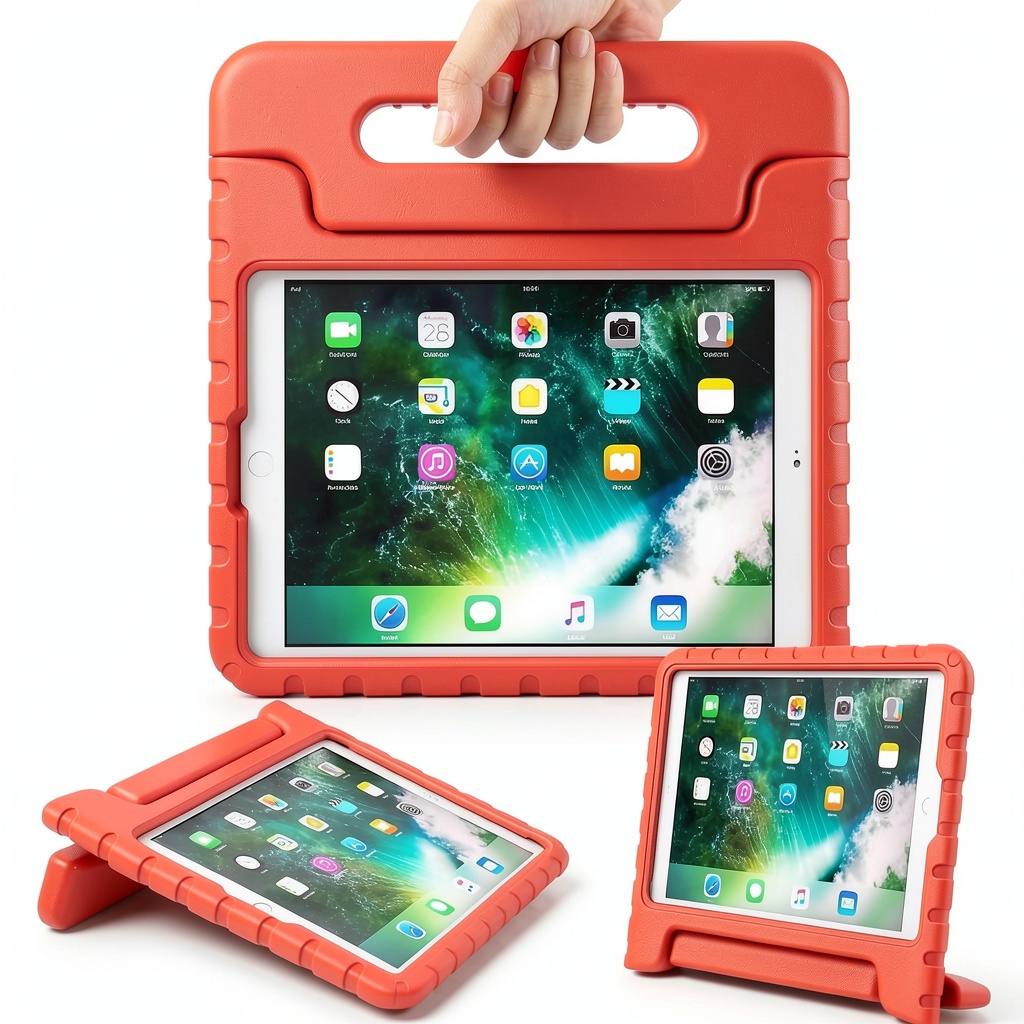 Entronix Kid-Friendly Case showing raised edges and handle on an iPad