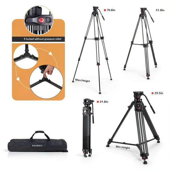 RAUBAY DV-1 Pro Fluid Head Tripod Aluminum DSLR Camcorder-2