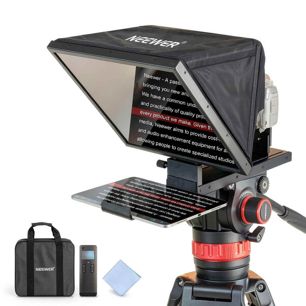 Neewer X16B Teleprompter folded and stored in carrying bag