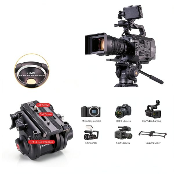 RAUBAY DV-2 Tripod Professional Fluid Head Heavy Duty-4
