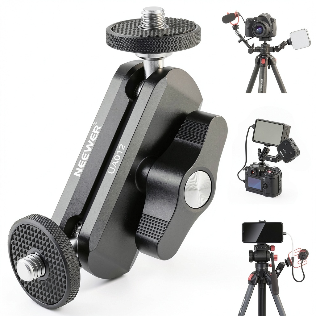 Neewer Magic Arm mounted with camera and monitor on tripod