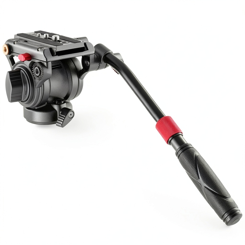 Neewer Fluid Head mounted on a tripod with a DSLR camera