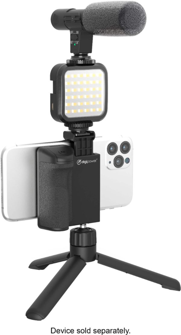 Digipower Vlogging Kit LED Light Microphone Tripod Remote-3
