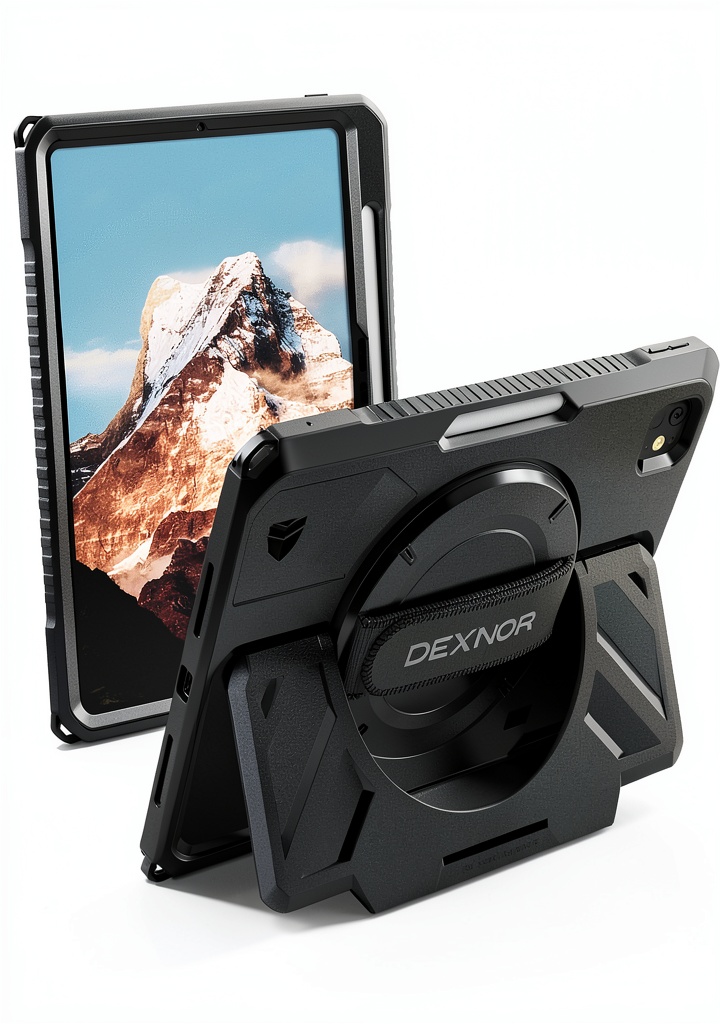 Dexnor rugged case showing front and back views on an iPad Pro