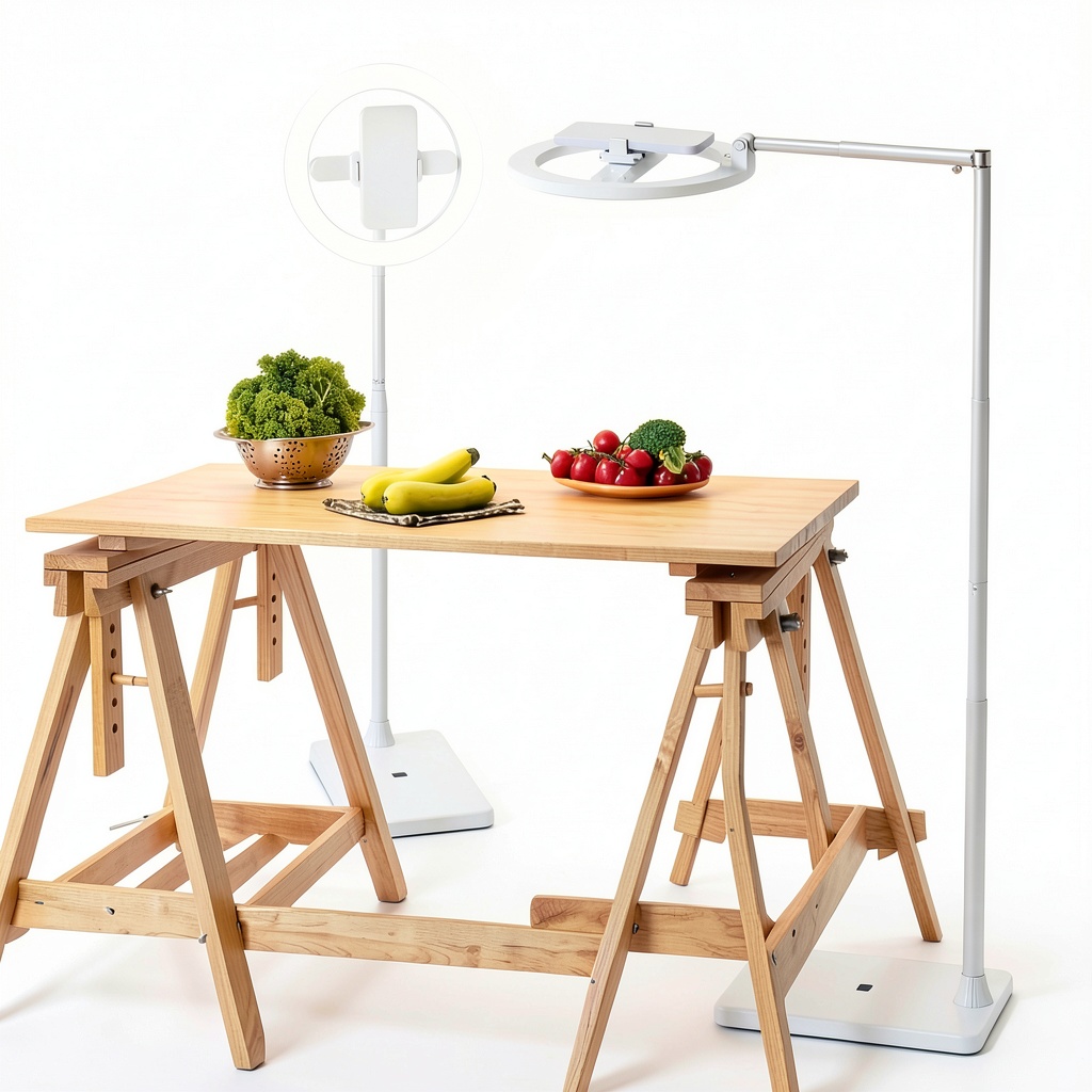 Installing Neewer Entry Level LED Ring Light Stand Phone Holder on a wooden desk