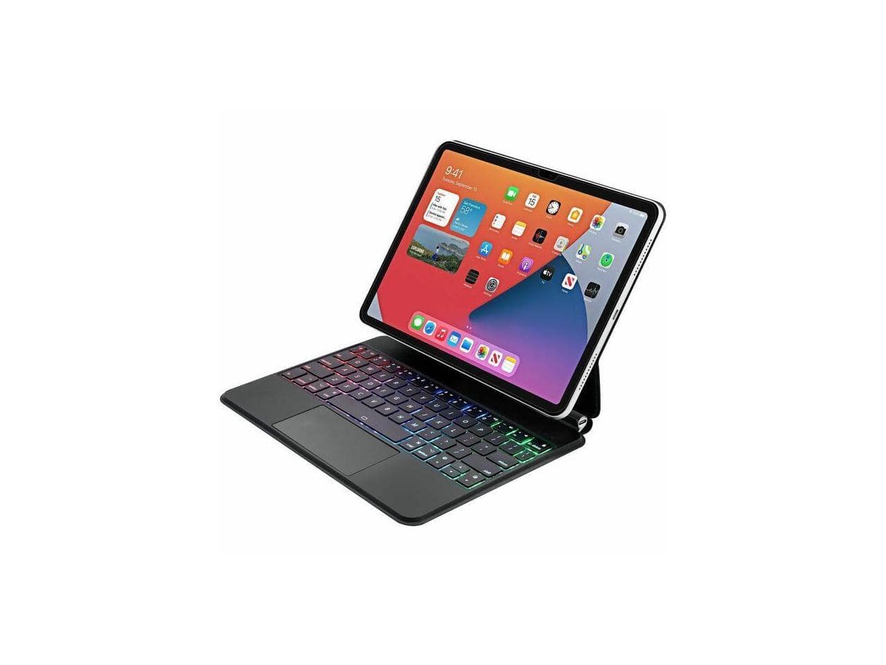 Adesso portable keyboard cover attached to iPad Pro showing aluminum case and keyboard