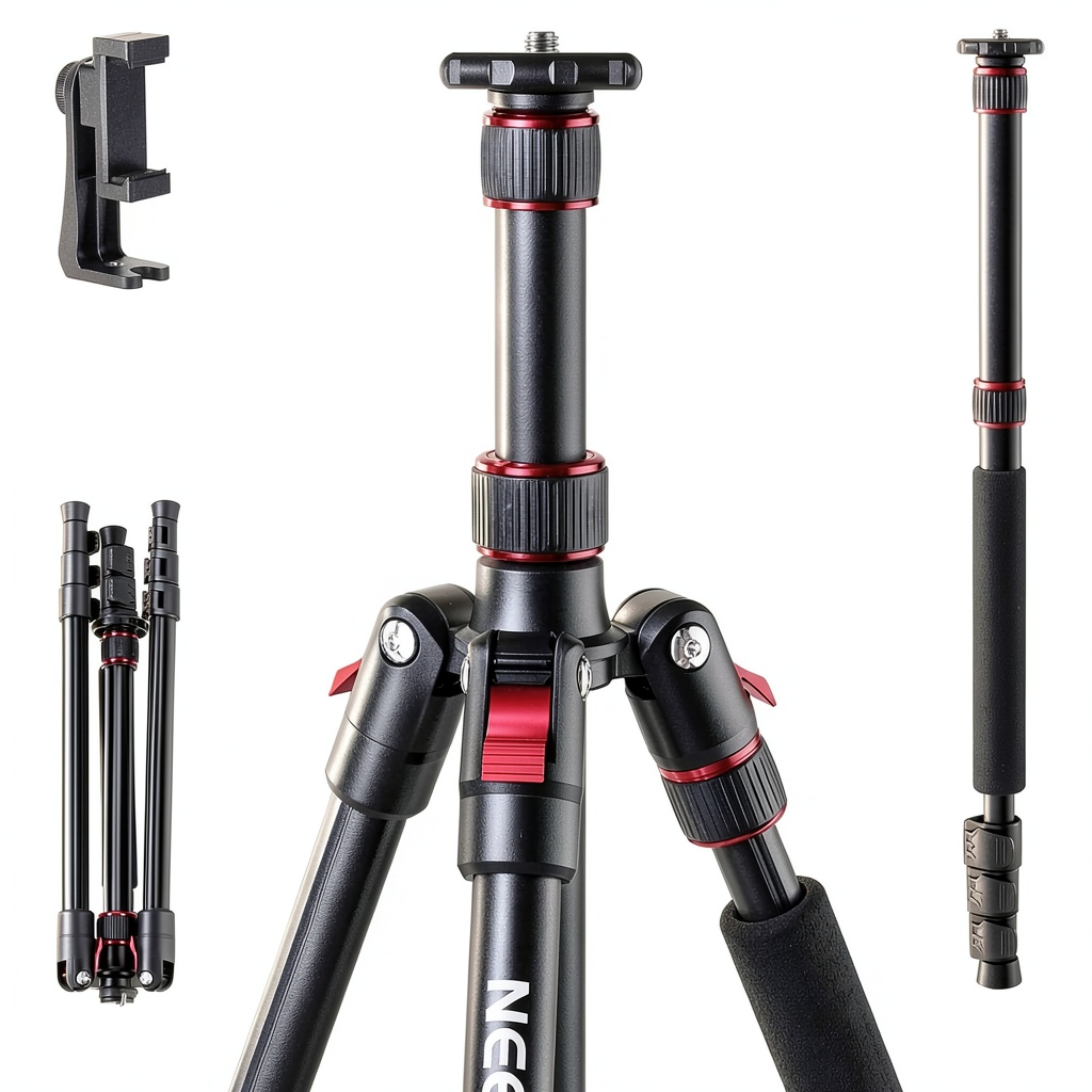 Neewer TP15 tripod extended on rocky terrain