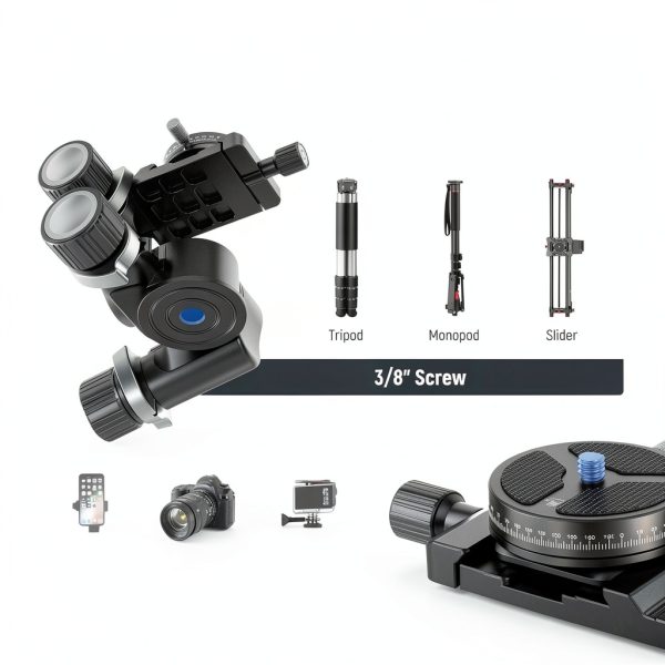 Neewer 3 Way Geared Tripod Head Aluminum Alloy Camera Pan-7