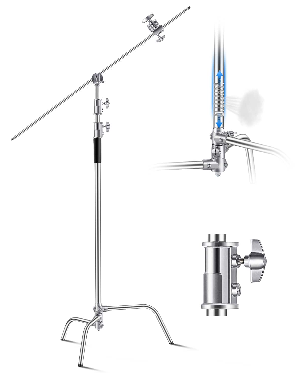 Pavo Foldable C Stand with universal adapter in a studio setting