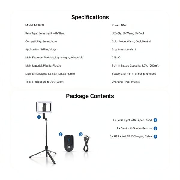 Neewer Basics Selfie Light Tripod Stand Wireless-8