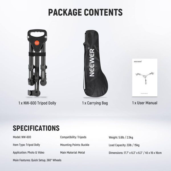 Neewer Tripod Dolly Heavy Duty 50lbs Capacity Smooth Wheels-9