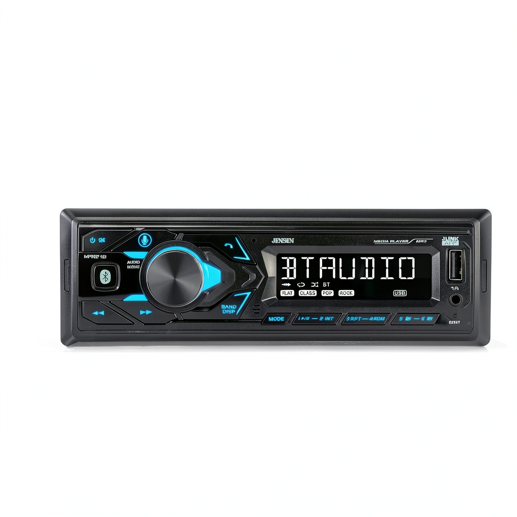 Jensen MPR210 Single DIN stereo installed in a car dashboard