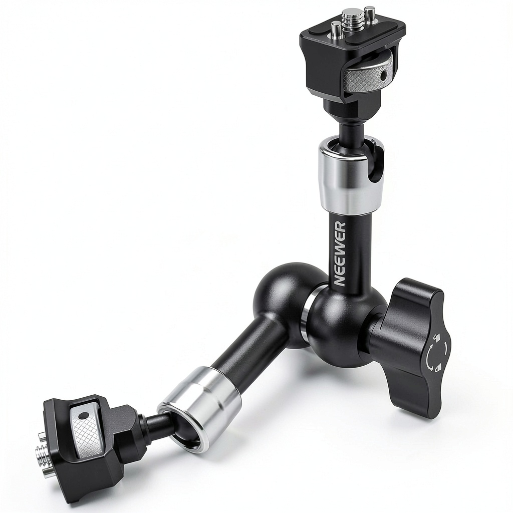 'Neewer Magic Arm holding a camera monitor on a tripod'