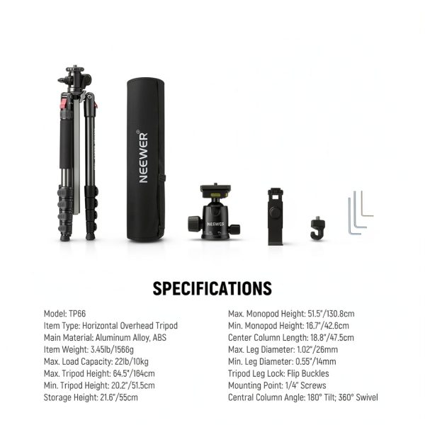 Neewer Basics Horizontal Overhead Tripod Aluminum 360 Pan-6